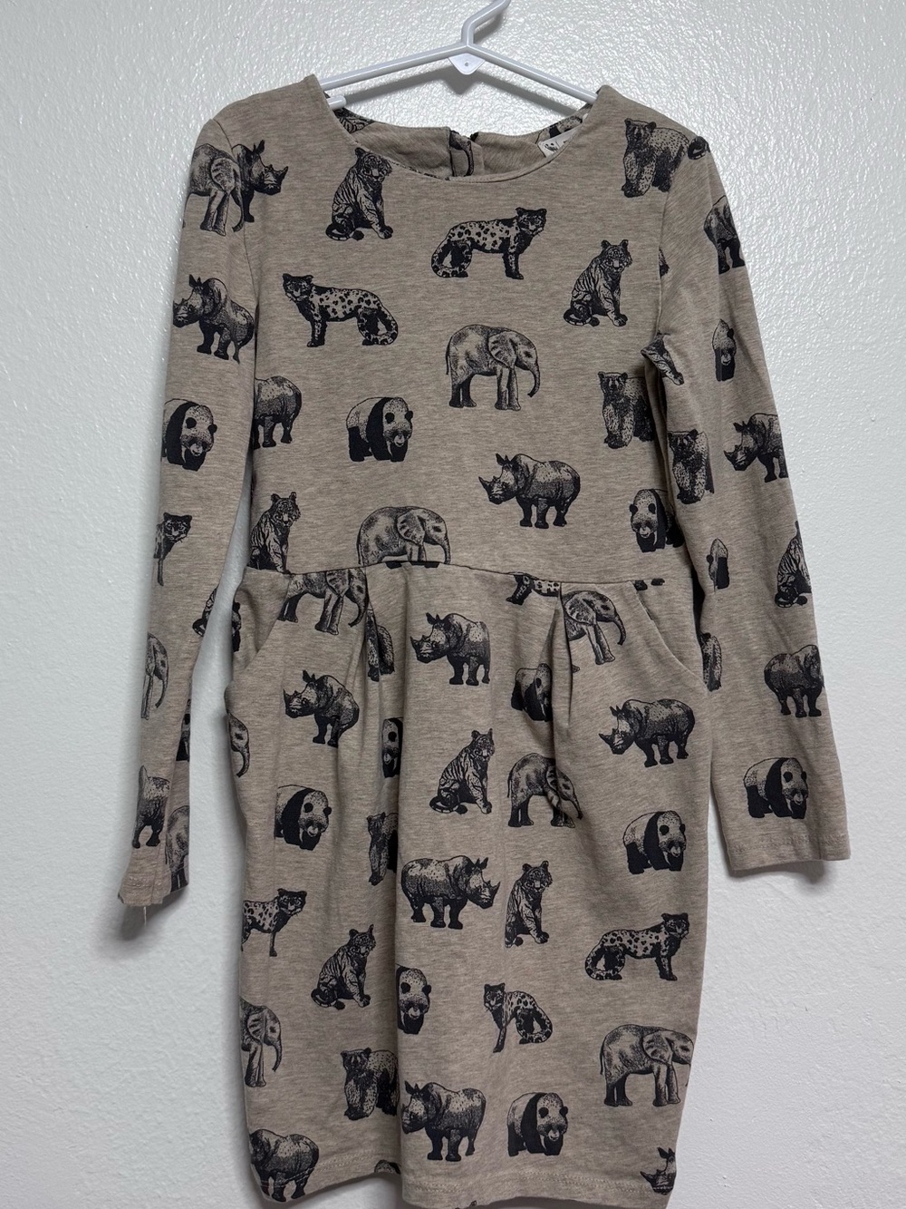 H&M Beige Long Sleeve Animal Print Dress for Kids